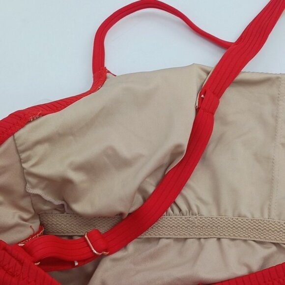 Shade & Shore Swimsuit Red One Piece Ribbed Asymmetrical One Shoulder Size M - Picture 8 of 9